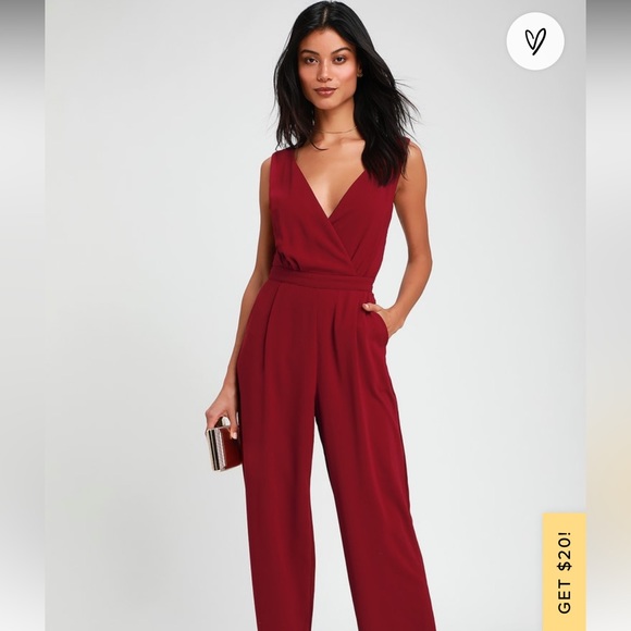 Lulus Kiska Burgundy Lace Wide-Leg Jumpsuit, Size Large - Picture 3 of 10
